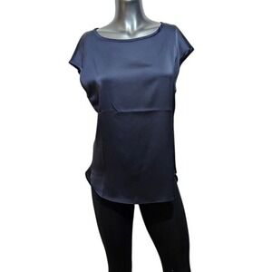 Banana Republic Cap Sleeve Blouse Womens Petite S Navy‎ Blue NEW Satin High Low